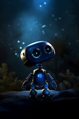 Cute robot gazing at stars at night
