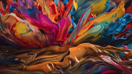 Liquid colorful paint background, wallpaper. Generative AI.