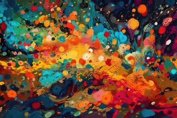 Naklejka na ściany i meble Illustration of an abstract painting with vibrant colors and bold brushstrokes. Generative AI