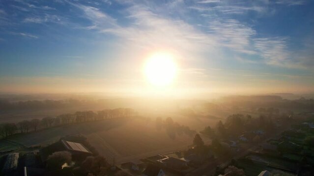 Altluneberg - Northern Germany - sunrise over the cold land in north of germany