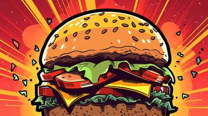 Obraz premium comic book style of hamburger or burger illustration. ai generative