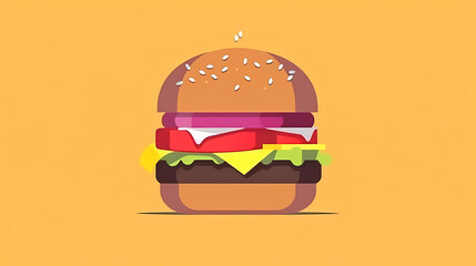 flat design hamburger or burger over yellow background. ai generative