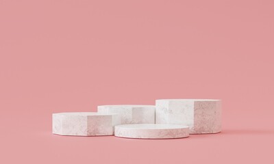marble geometric shape podium for product display on pink background 3d rendering illustration
