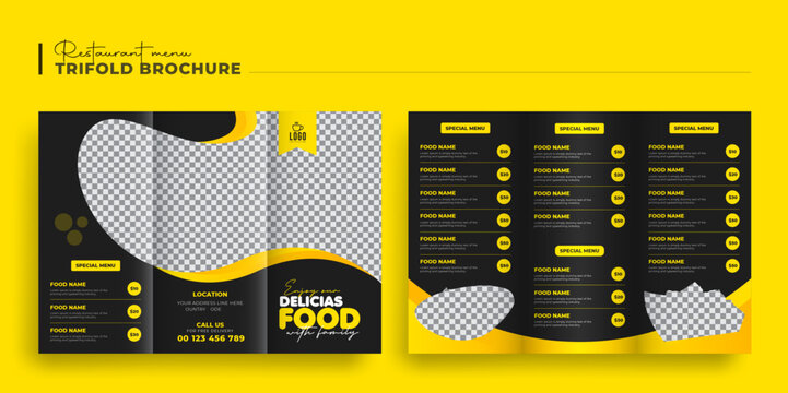 Editable Food menu trifold brochure flyer template design, Restaurant  Healthy luxury  food menu Brochure flyer catalog leaflet booklet Template design