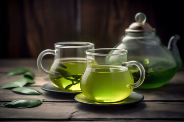 Obraz na płótnie Canvas Healthy green tea cup, generative AI