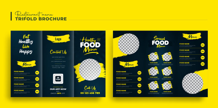 Food menu template design, set of editable restaurant trifold fold brochure flyer leaflet poster booklet template design