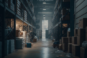 Naklejka na ściany i meble Warehouse Interior with Cinematic Color Grading generative ai