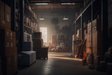 Warehouse Interior with Cinematic Color Grading generative ai
