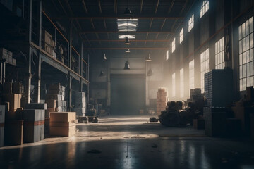 Warehouse Interior with Cinematic Color Grading generative ai