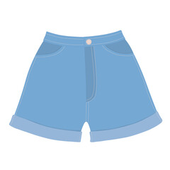 Jeans shorts for girl and women flat vector in color. Item for summer time concept. Summer vacation, tropical holiday. 