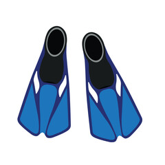 Blue snorkeling fins flat illustration vector in cartoon style. Item for set of summer concept, travel, tourist, sport, vacation. Snorkeling equipment.