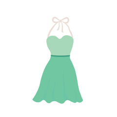 Green summer dress flat illustration vector in cartoon style. Item for summer time concept, vacation, holiday.  Women's fashion.