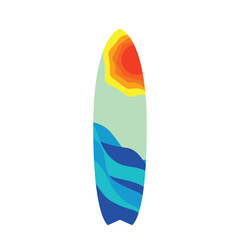 Colorful cute surfboard flat illustration vector. Surfing equipment. Element for beach, summer vacation, summer time, tropical holiday