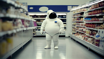 Obraz premium Astronaut in the supermarket. Generative AI