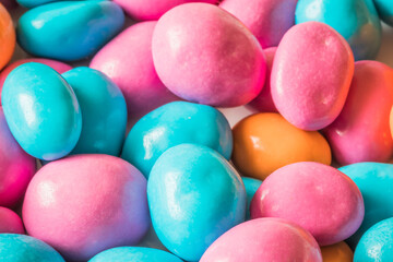 Candy sea pebbles background. Sweet candy sea pebbles close up. Background of candy sea pebbles