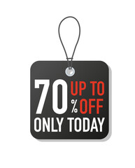 Square pricetag Black Friday. 70 percent off today only offer. Marketing and advertising. Template, layout and mock up. Holiday and festival. Cartoon flat vector illustration