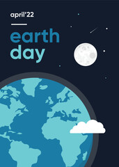 Earth Day Minimal Poster, Our Earth with Moon Vector Minimal Poster for the International Mother Earth Day April'22