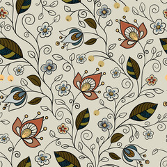 Seamless pattern with beautiful flowers. Vector file for designs.