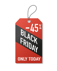 Square pricetag Black Friday. Tag for store or market, online shopping and ecommerce. Marketing and advertising poster or banner for website. Cartoon flat vector illustration