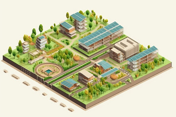 Green sustainable city block isometric plan - Generative AI