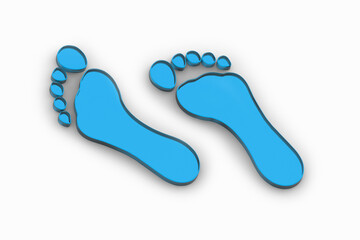 Fototapeta na wymiar two blue glass bare footprints. bare footprint close up. 3D image. 3D rendering. Horizontal image.