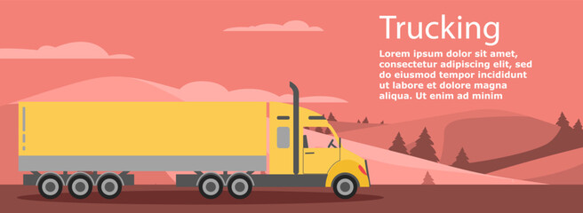 Logistic banner with truck. Import and export of goods. Transportation and international business. Advertising poster or banner for website. Cartoon flat vector illustration