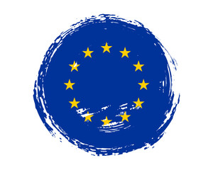Circular hand painted textured brush flag of European Union country with plain solid background
