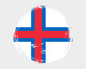 Obraz premium Circular hand painted textured brush flag of Faroe Islands country with plain solid background