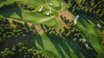 Fototapeta na wymiar Aerial View of Golf Course, Forest. Generative AI.