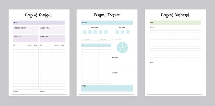 3 set of Project Planner. Vector illustration.