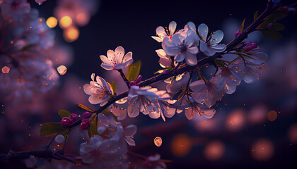 Obraz na płótnie Canvas Cherry blossoms at night taken with a macro lens