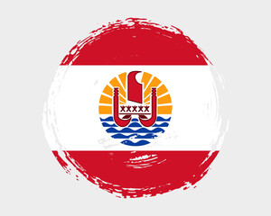 Obraz premium Circular hand painted textured brush flag of French Polynesia country with plain solid background