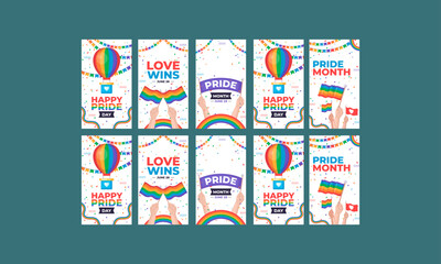 happy celebrate pride month day social media stories vector flat design