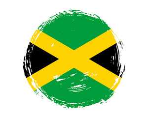 Circular hand painted textured brush flag of Jamaica country with plain solid background