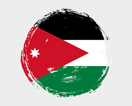 Circular hand painted textured brush flag of Jordan country with plain solid background