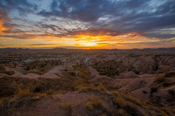 Wonderful sunset view in the red valley in Cappadocia