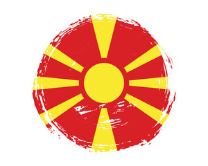 Circular hand painted textured brush flag of North Macedonia country with plain solid background