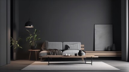 Dark Grey modern living room with empty wall art mockup