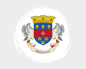 Circular hand painted textured brush flag of Saint Barthelemy country with plain solid background