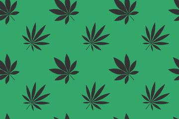 Fototapeta na wymiar Green pattern of dark leaves of Cannabis Indica, Sativa