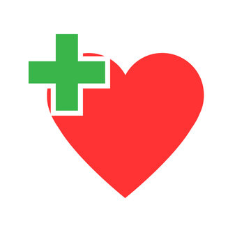 Illustration health care icon, cross in heart. Illustration of medicine on health care