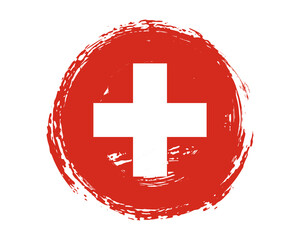 Circular hand painted textured brush flag of Switzerland country with plain solid background