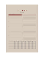 monthly Planner. Business Vector.