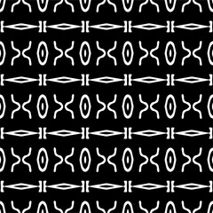 Dark background with abstract shapes. Black and white texture. Seamless monochrome repeating pattern for web page, textures, card, poster, fabric, textile.
