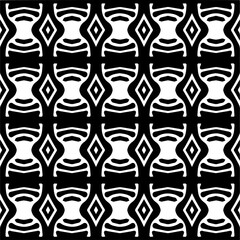 Dark background with abstract shapes. Black and white texture. Seamless monochrome repeating pattern for web page, textures, card, poster, fabric, textile.
