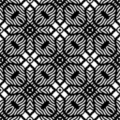 Dark background with abstract shapes. Black and white texture. Seamless monochrome repeating pattern for web page, textures, card, poster, fabric, textile.