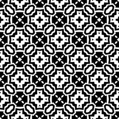 Dark background with abstract shapes. Black and white texture. Seamless monochrome repeating pattern for web page, textures, card, poster, fabric, textile.