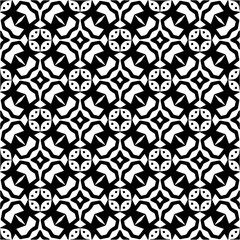 Dark background with abstract shapes. Black and white texture. Seamless monochrome repeating pattern for web page, textures, card, poster, fabric, textile.