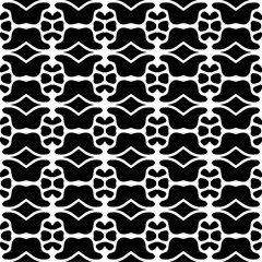 Dark background with abstract shapes. Black and white texture. Seamless monochrome repeating pattern for web page, textures, card, poster, fabric, textile.