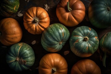 pumpkins on black background, generative ai